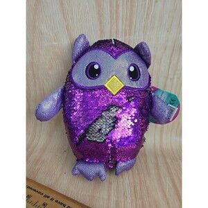 NWT Shimmeez Color Change Reversible Sequins 8” Plush Leo Owl Purple Silver